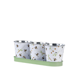 Esschert Design - Drie potjes op tray met bijenprint