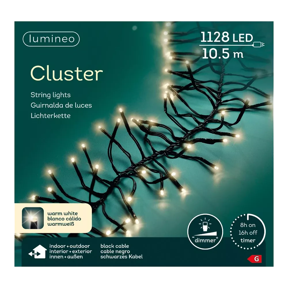 Clusterverlichting LED met zwarte kabel en warmwitte lampjes, lichtsnoer van takjes.