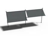 Balkon flexframe-verbinding met twee luifelpanelen op grijs metalen frame