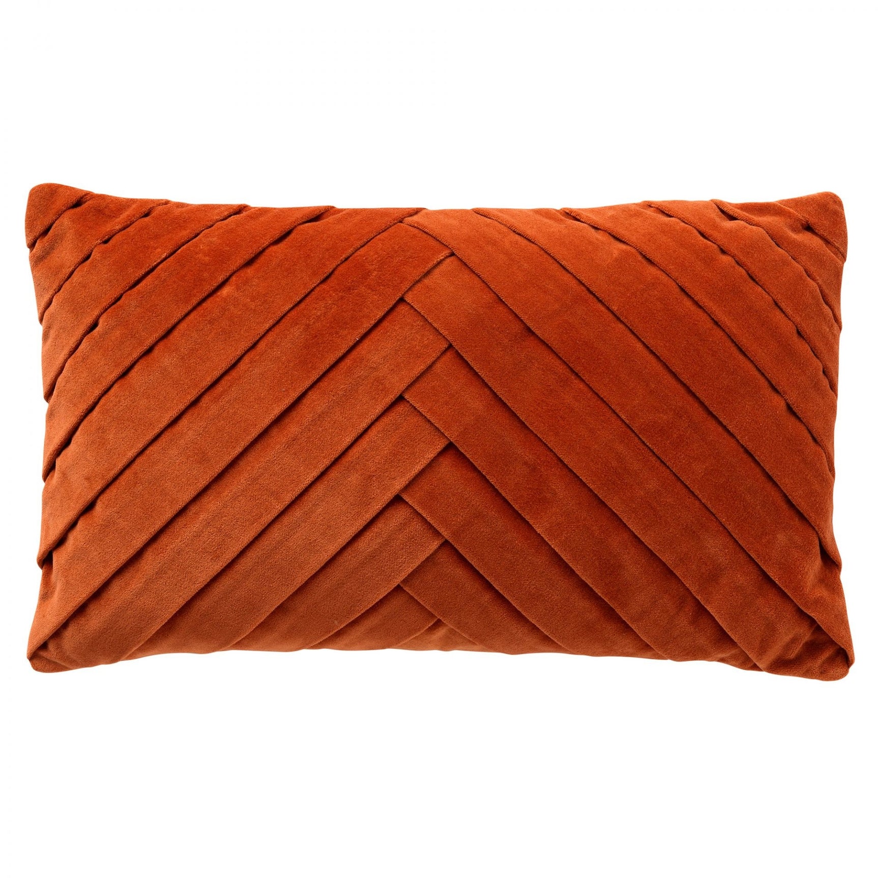 Terracotta-oranje sierkussen met diagonaal reliëf en stiksel