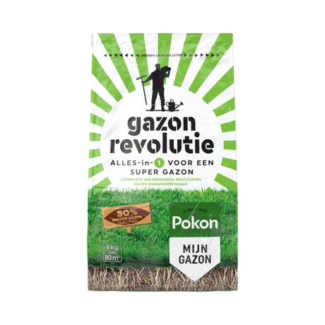 Gazonmestzak Pokon gazon revolutie, 4 kg, groen-witte verpakking met gras