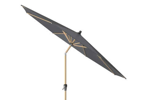 Platinum parasol met antraciet doek en teakhouten paal, scharnierend frame