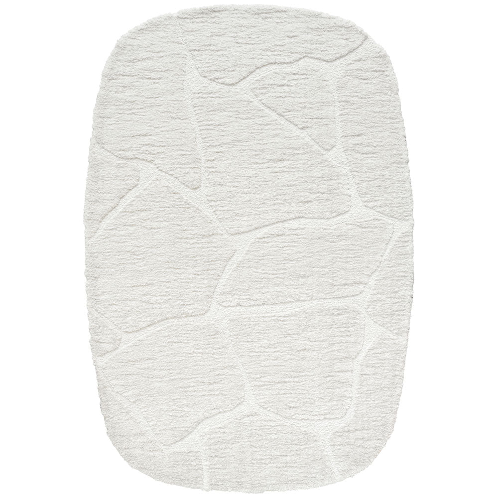 Vloerkleed met afgeronde hoeken, crème ovale pool met reliëfstructuur
